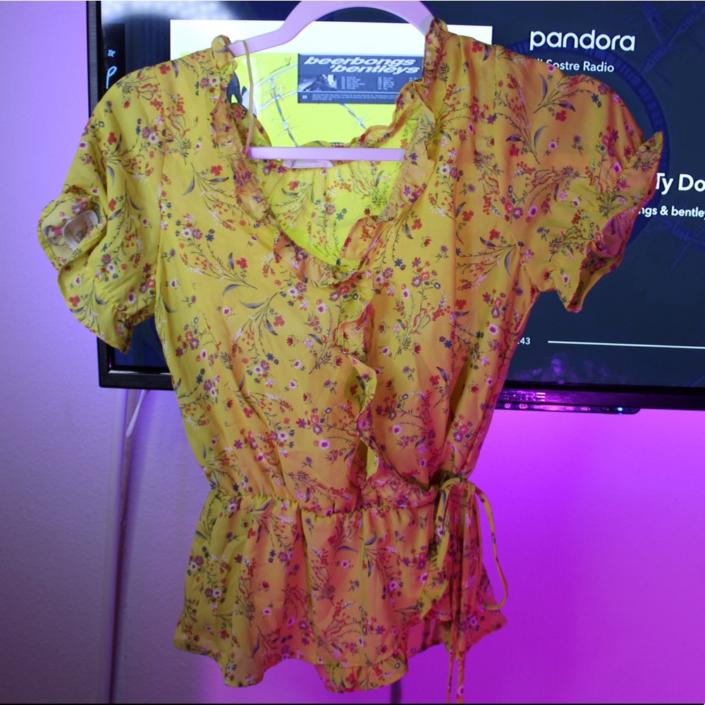 Yellow Floral Tie Blouse